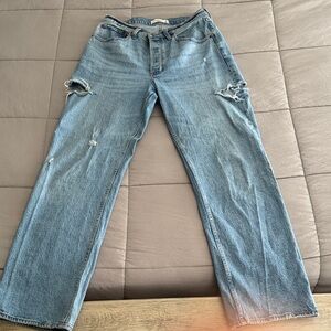 Abercrombie & Fitch Light Blue Distressed Straight Leg Jeans